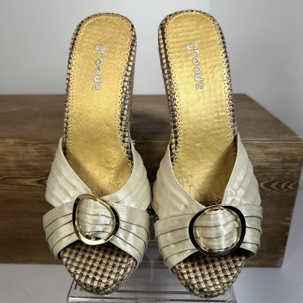 Groove Espadrille Wedge Sandals Womens SZ 7.5 Platform Coquette Y2K Retro Satin